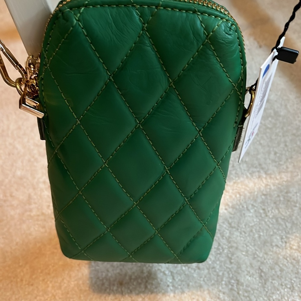 Andrea Cardone Italia Green Quilted Leather Crossbody Bag - Picture 2 of 13